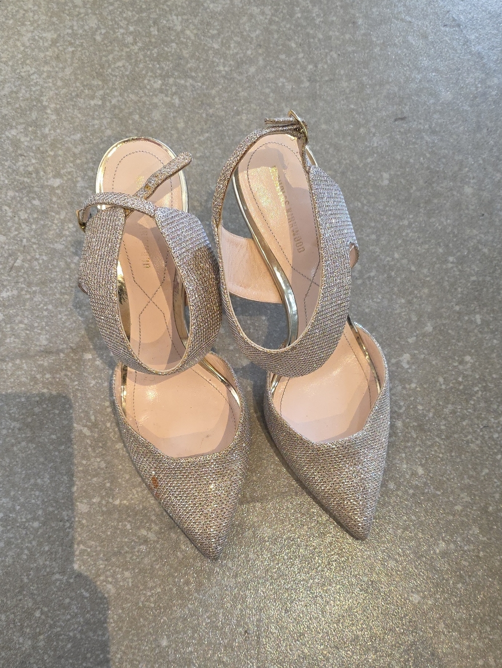 Nicholas Kirkwood Gold Glitter Pointed-Toe Slingback Heels